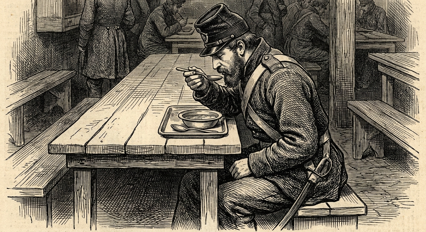 [속보] 취식 중 음식물 형태 변화 포착… ‘저작 작용’이 원인 을 묘사한 19세기 목판화 양식의 흑백 삽화