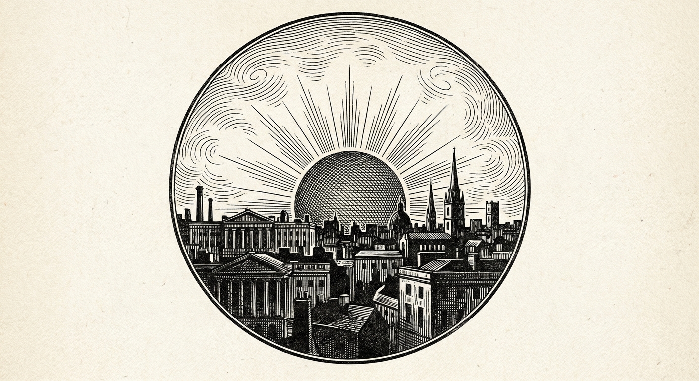 [속보] 오늘 오전 한반도 전역에 태양 출현... 동쪽에서 떠올라 을 묘사한 19세기 목판화 양식의 흑백 삽화