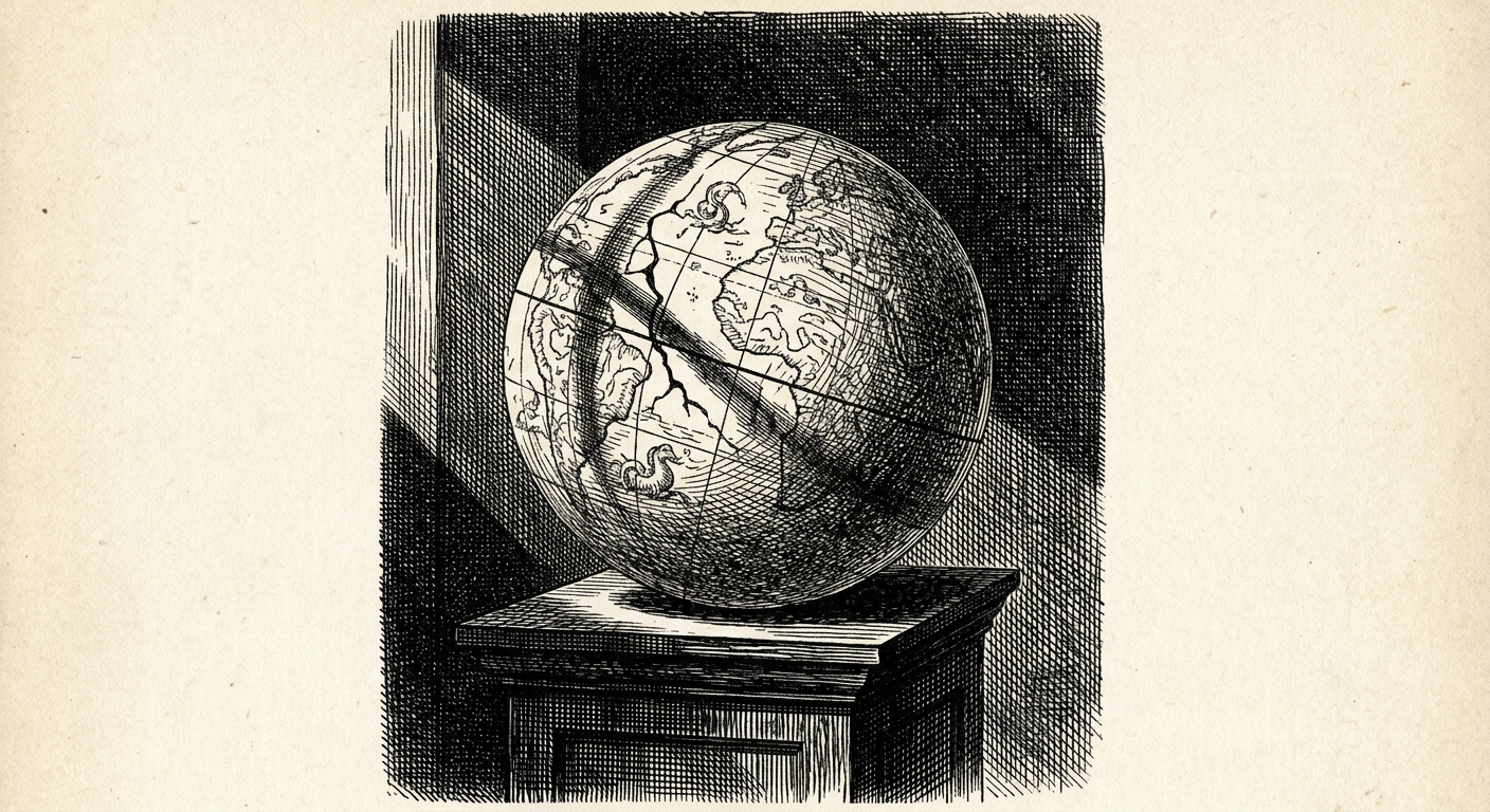 [속보] 지구, 어제보다 '24시간' 더 늙어... 누적 수명 사상 최다치 경신 을 묘사한 19세기 목판화 양식의 흑백 삽화