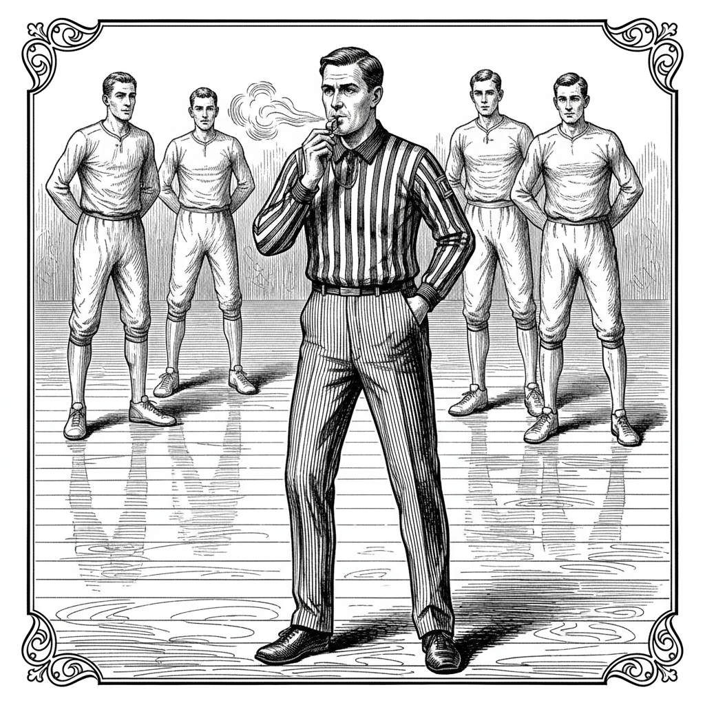 [속보] 농구장서 심판 호루라기 소리 들리자 선수들 '일제히 동작 멈춰' 을 묘사한 19세기 목판화 양식의 흑백 삽화