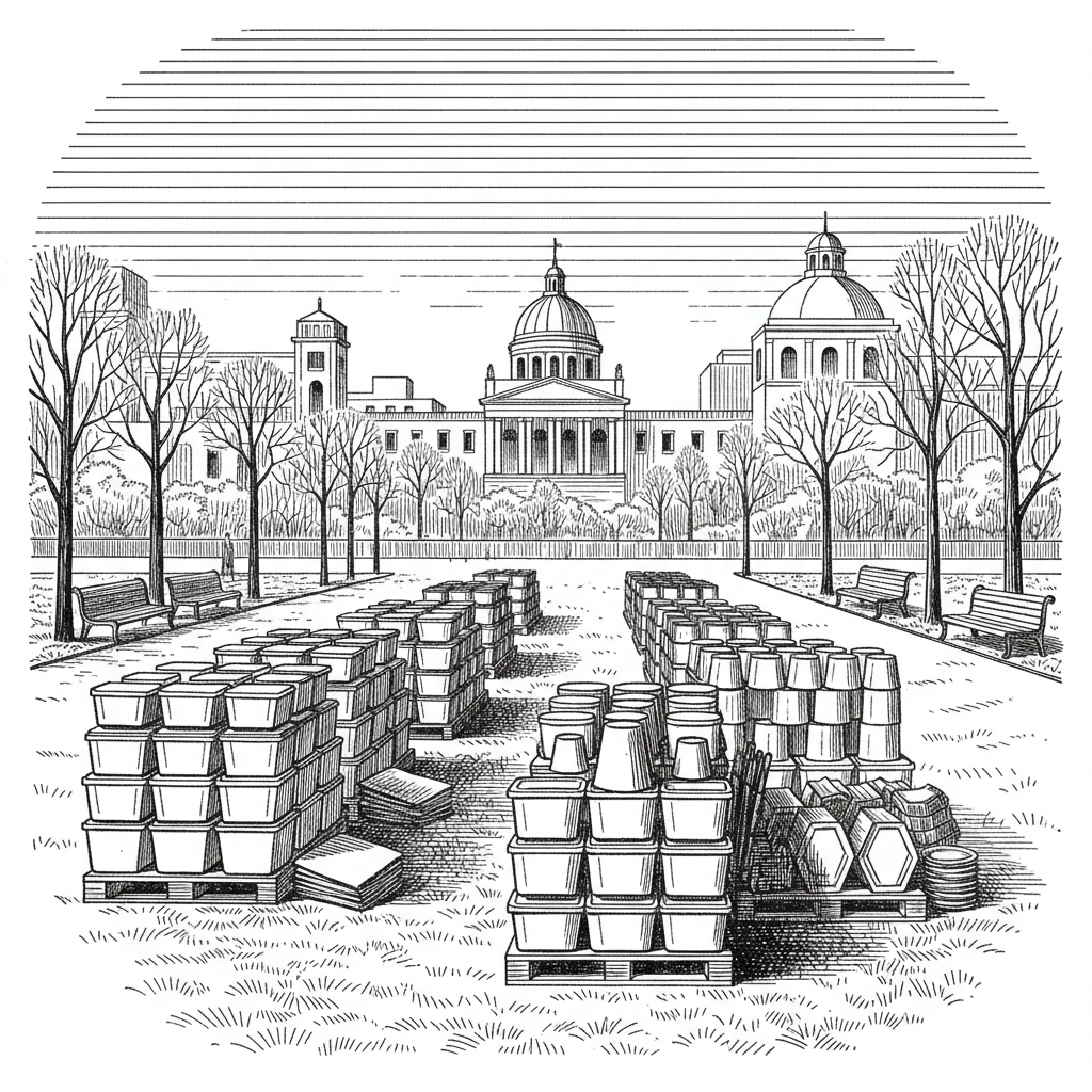 [속보] 축제장 일회용품 제한하자 쓰레기 줄어... "안 쓰면 안 나와" 을 묘사한 19세기 목판화 양식의 흑백 삽화