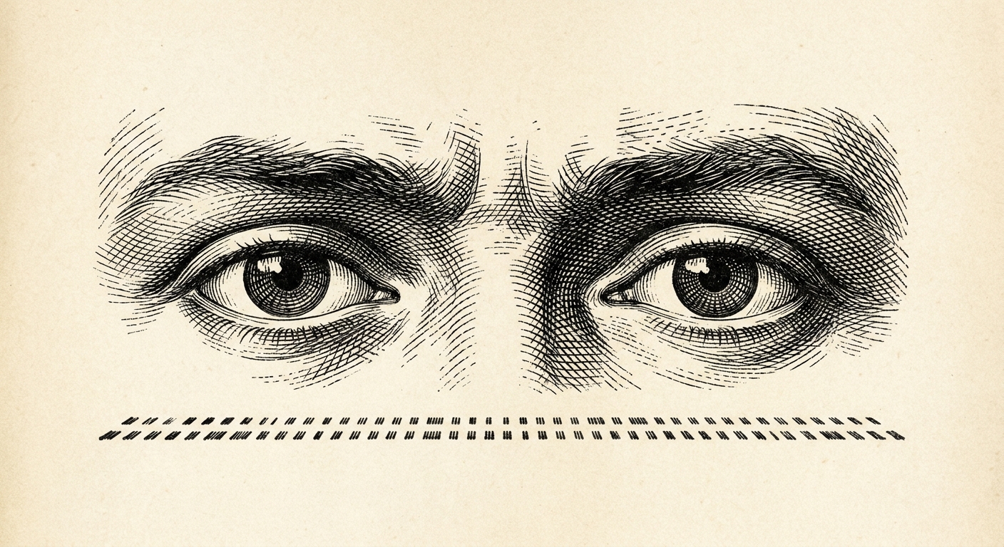 [속보] 독자들, 글 읽을 때 ‘눈동자’ 움직이는 것으로 밝혀져 을 묘사한 19세기 목판화 양식의 흑백 삽화