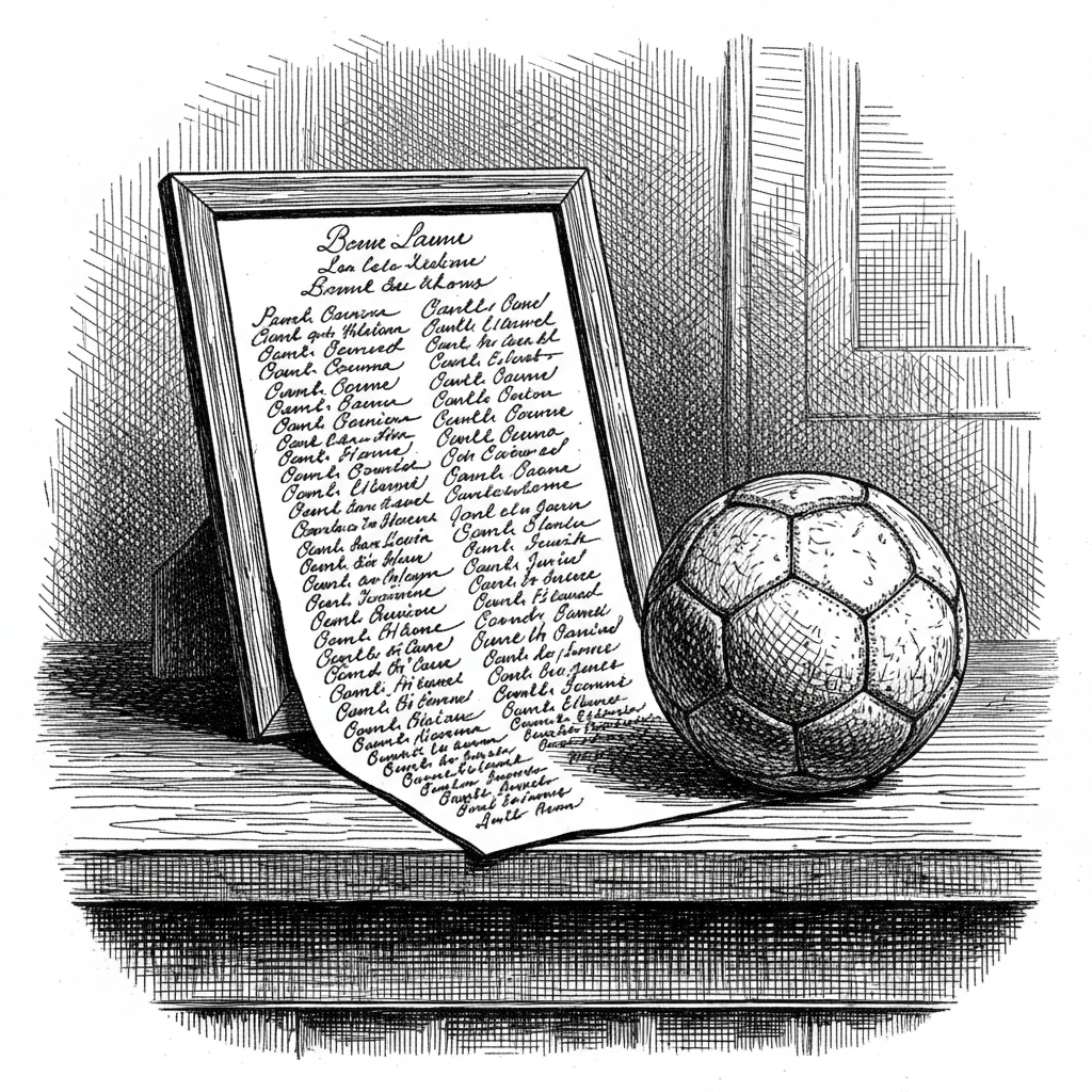 [속보] 국가대표 명단 포함 인원, 해당 팀 소속으로 최종 확인 을 묘사한 19세기 목판화 양식의 흑백 삽화