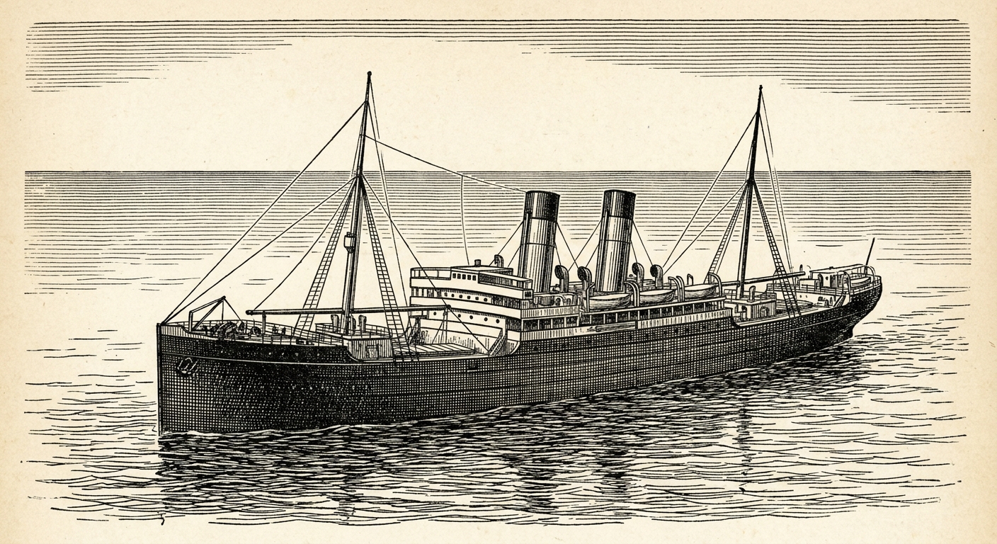 [속보] 액체 상태 원유, 선박 이용해 해상 이동 중으로 확인 을 묘사한 19세기 목판화 양식의 흑백 삽화